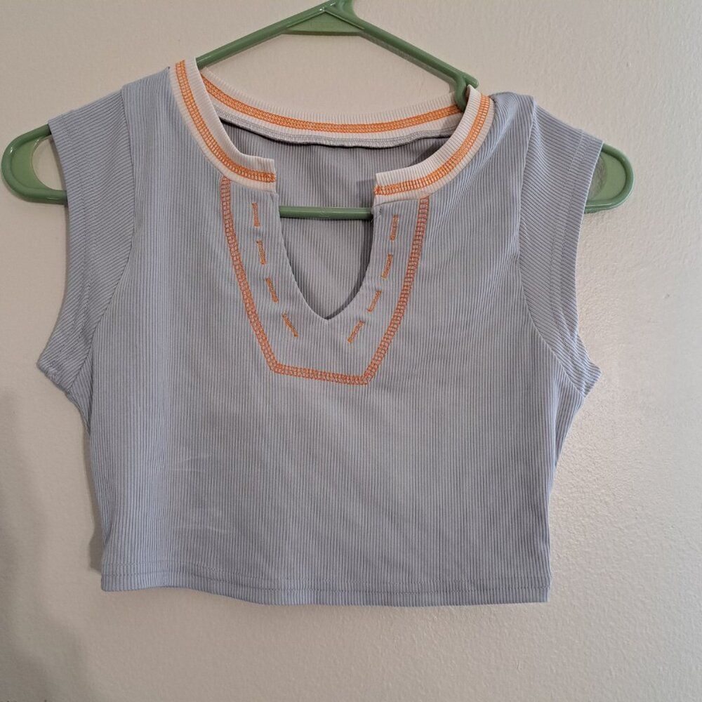 Composition Zusamme Gray/orange sleeveless ribbed shirt size small